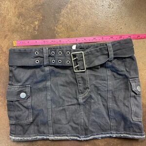 Papermoon Denim Mini Skirt Belted Cargo Pockets Gray Women's Size‎ S